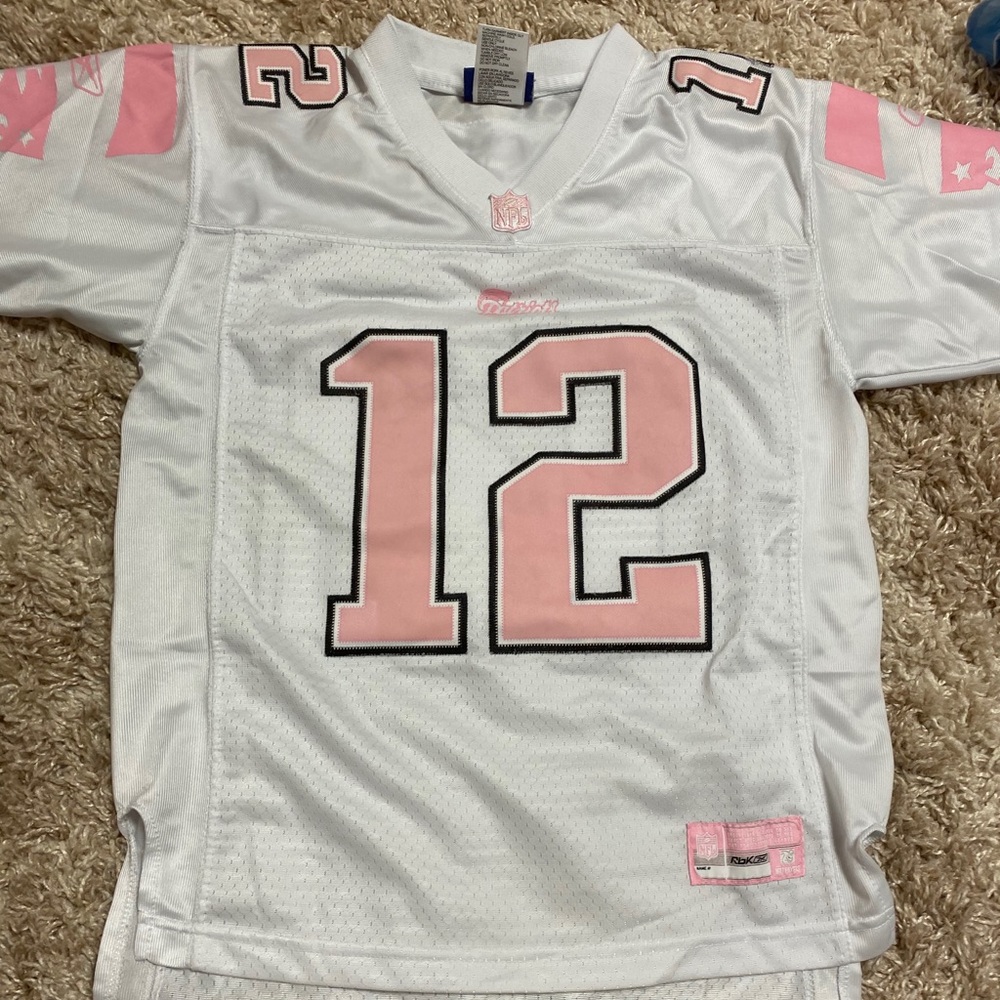 Pink and white breast cancer Brady patriots jersey